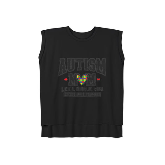 Autism Mom Flowy Rolled Cuffs Muscle Tee