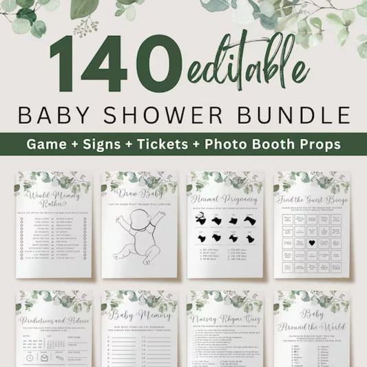140 Editable Baby Shower Bundle Games - Digital Product Store