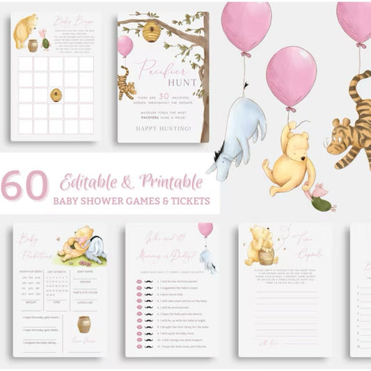 60 Editable Pooh Baby Shower Games - Digital Product Store