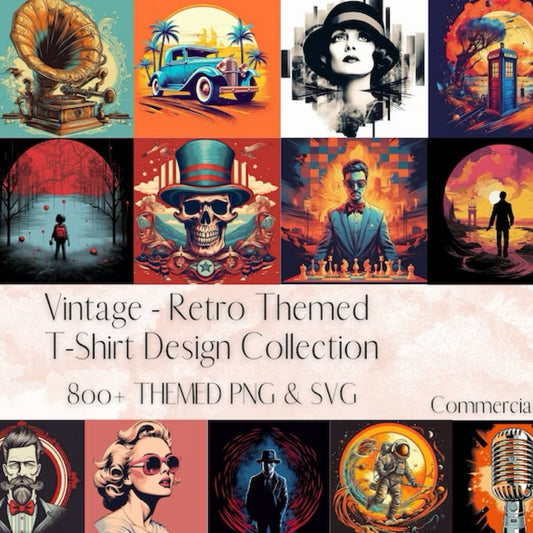 Retro T-Shirt Design Bundle 800+ SVG & PNG Files, - Digital Product Store
