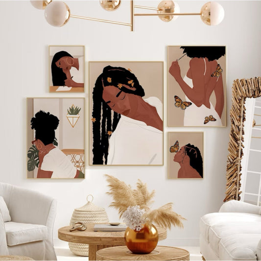 Black Girl Art Set Of 5, African American Art, Dreadlocks Girl Art, Boho Woman Art, Printable Art, Curly Hair Girl Poster, Gallery Wall Art - Digital Product Store