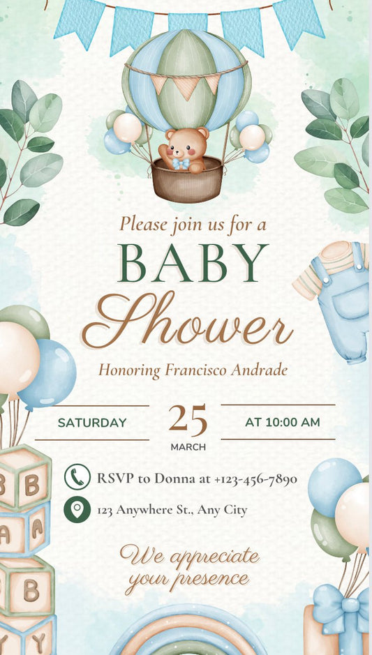 Baby Shower Baby Boy Invitation - Digital Product Store